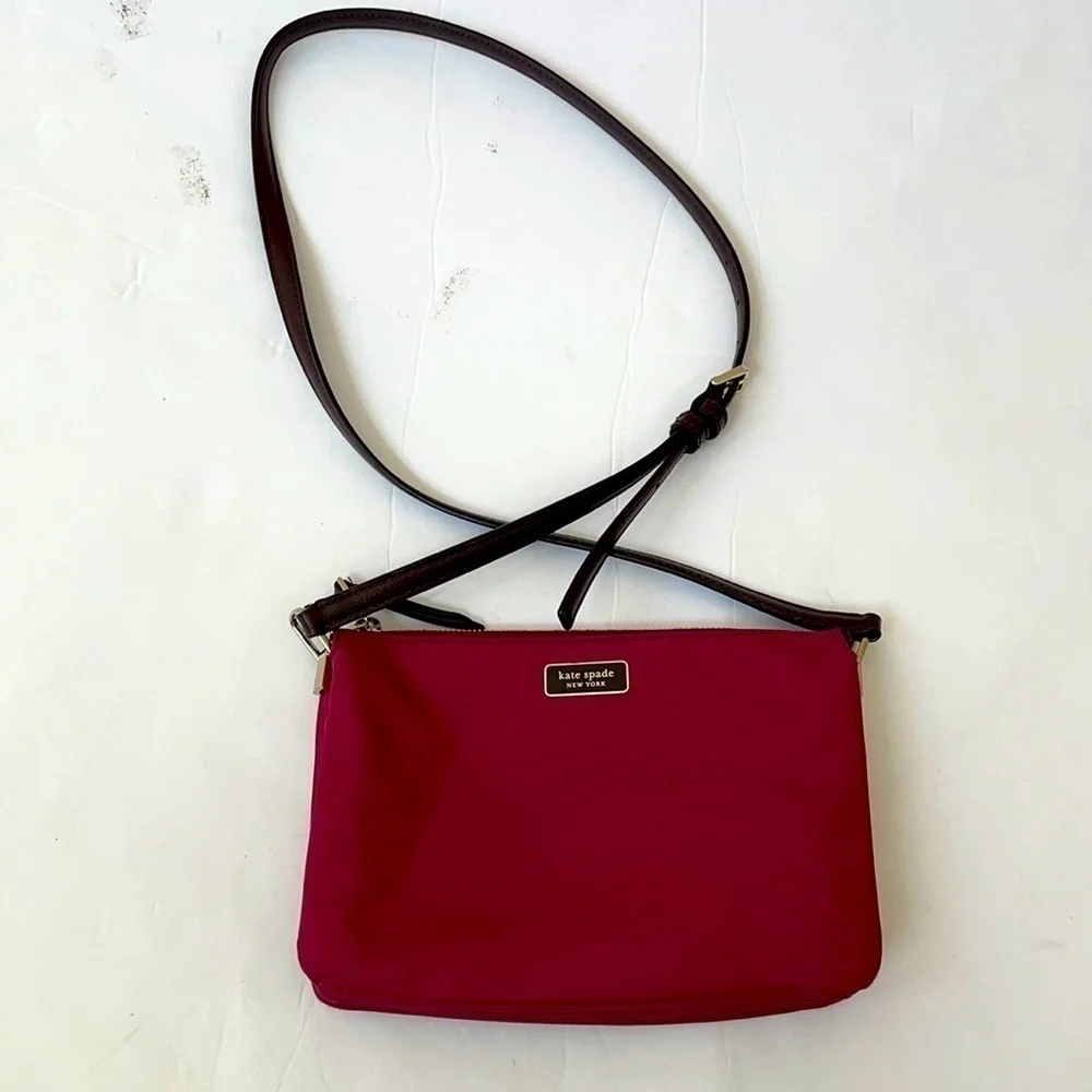 Kate Spade Burgundy/ Rhubarbtrt triple gusset crossbody bag nylon